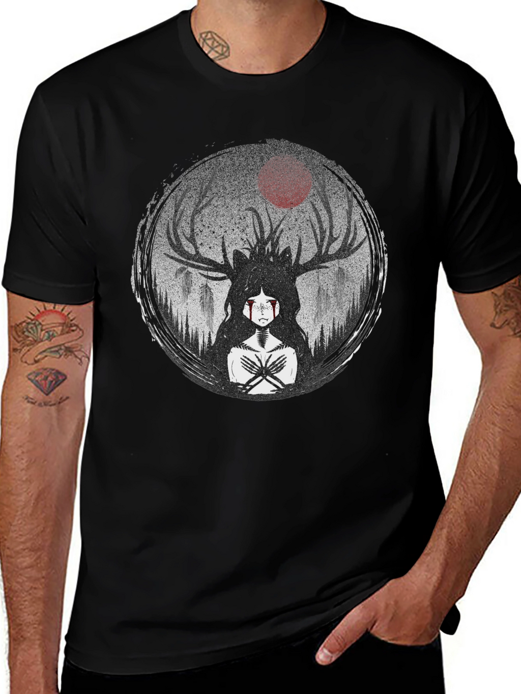 Mystic Antler T-Shirt - Dark Forest Design
