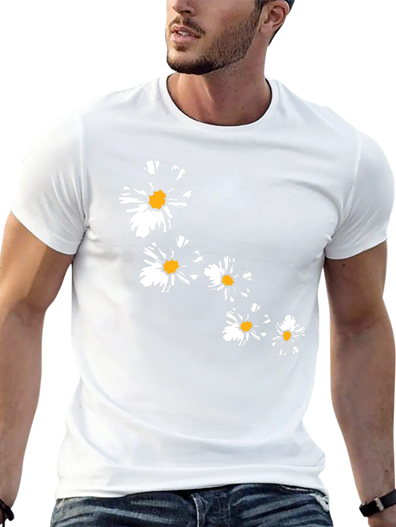 Floral Daisy Graphic T-Shirt - Stylish Black Tee