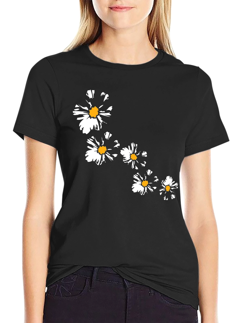 Floral Daisy Graphic T-Shirt - Stylish Black Tee