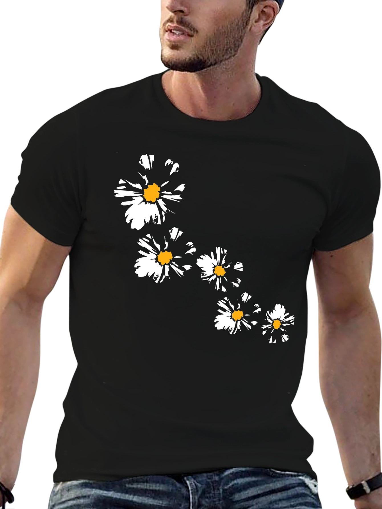 Floral Daisy Graphic T-Shirt - Stylish Black Tee