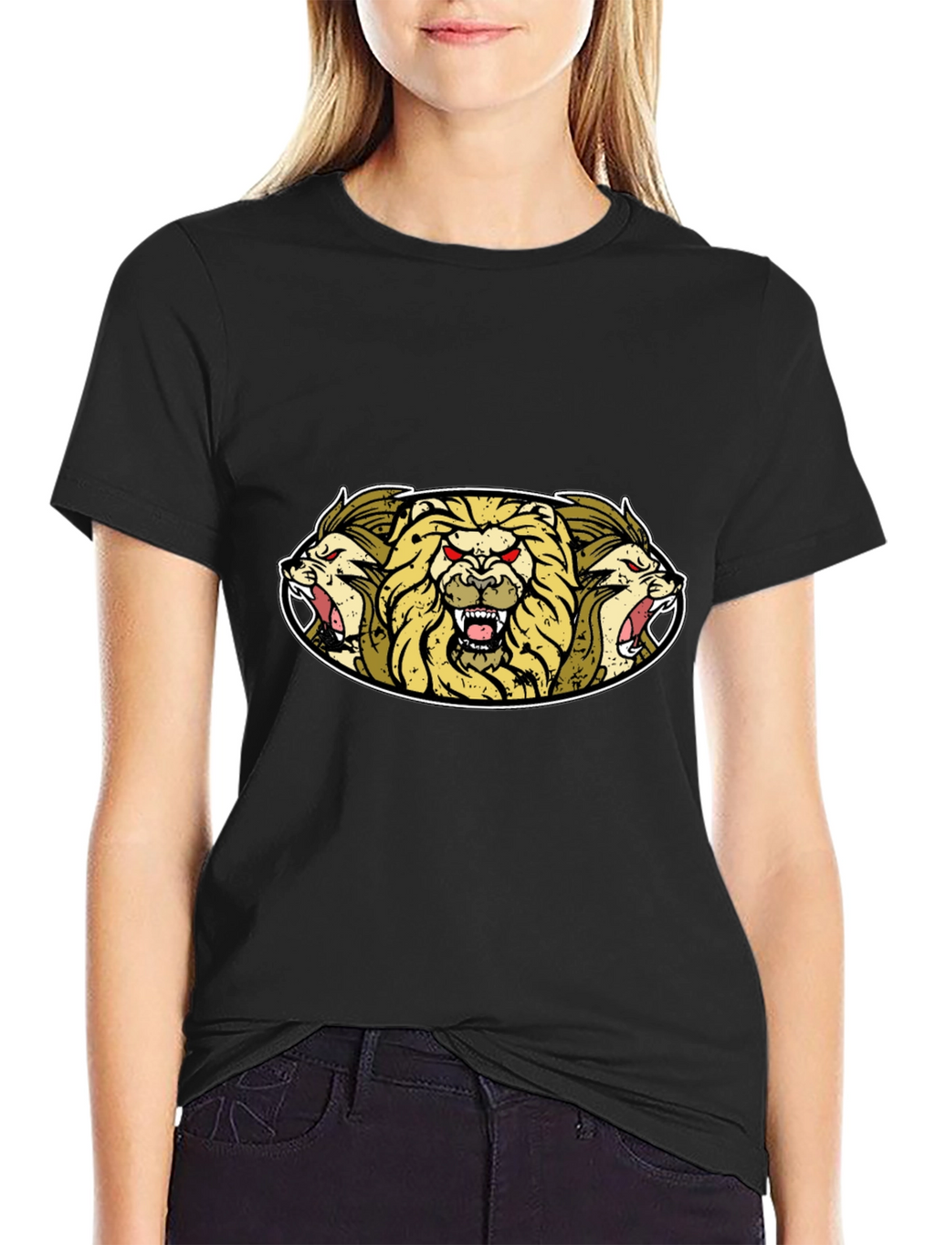 Lion Heads Graphic Tee - Mens Black T-Shirt