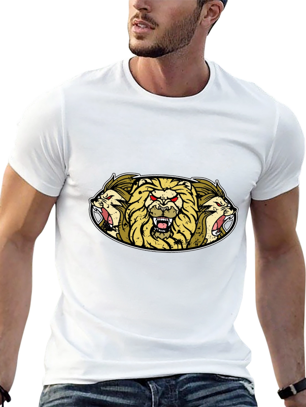 Lion Heads Graphic Tee - Mens Black T-Shirt