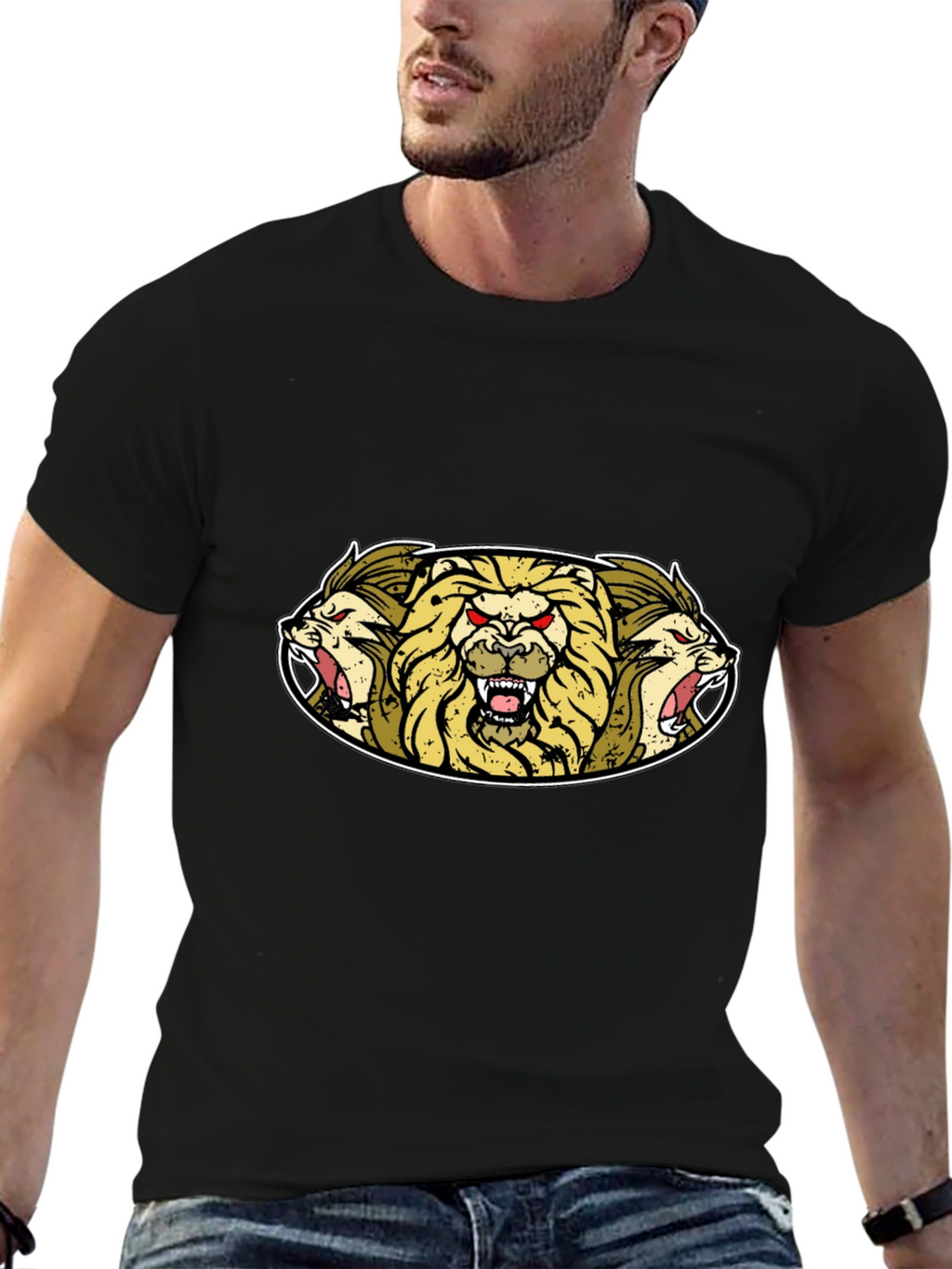 Lion Heads Graphic Tee - Mens Black T-Shirt
