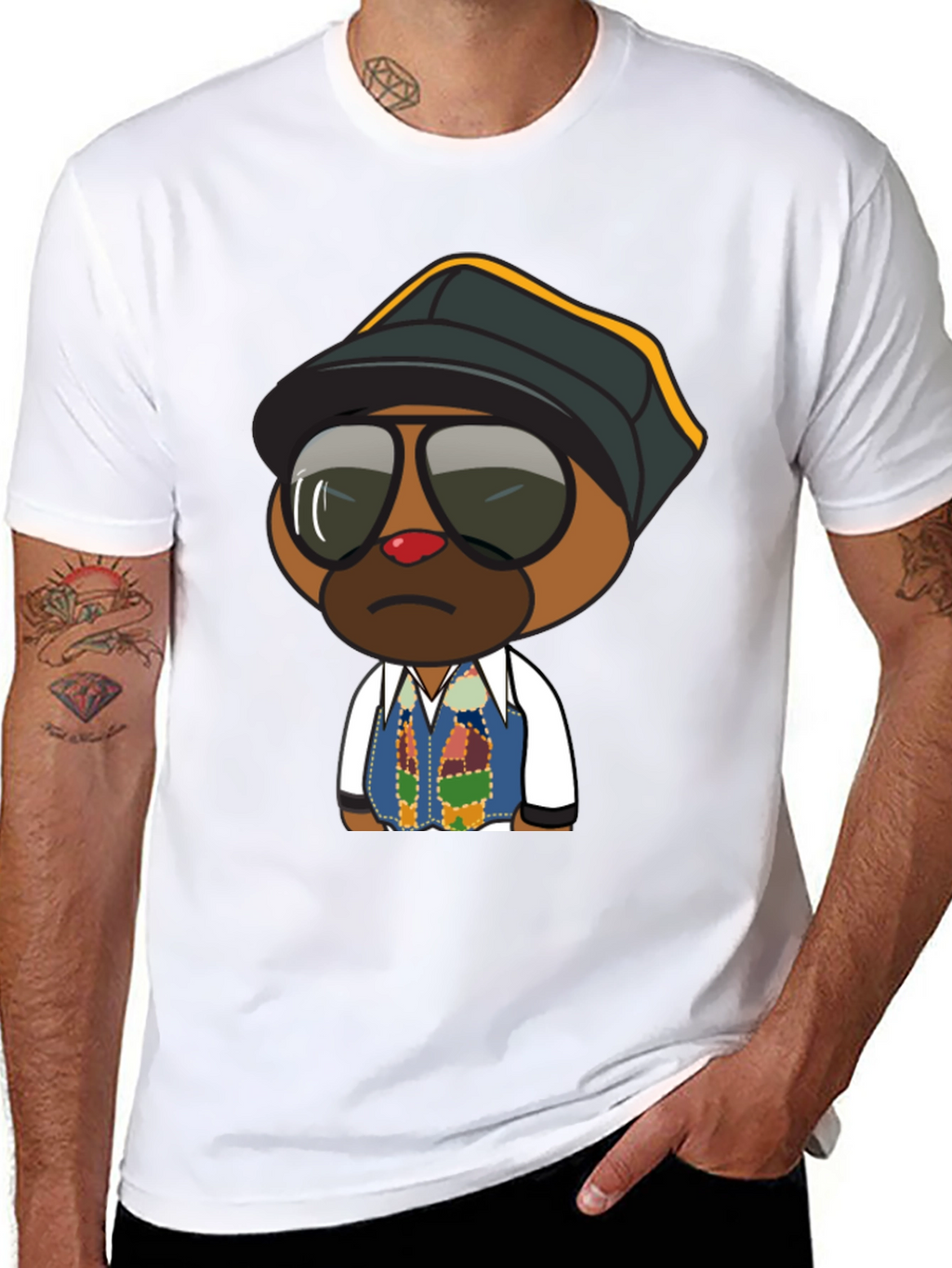 Cool Cartoon Bear Graphic Tee - Black