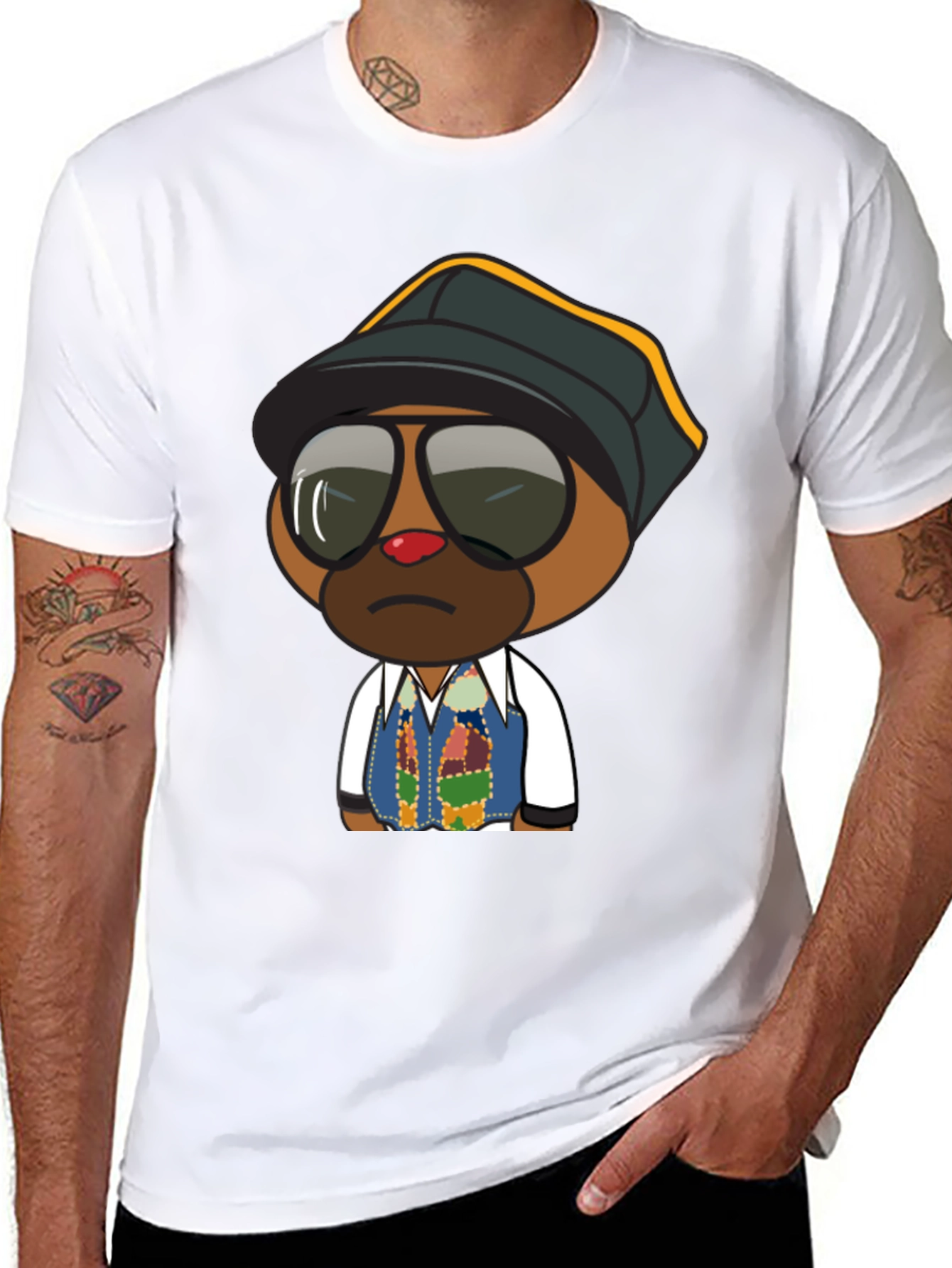 Cool Cartoon Bear Graphic Tee - Black