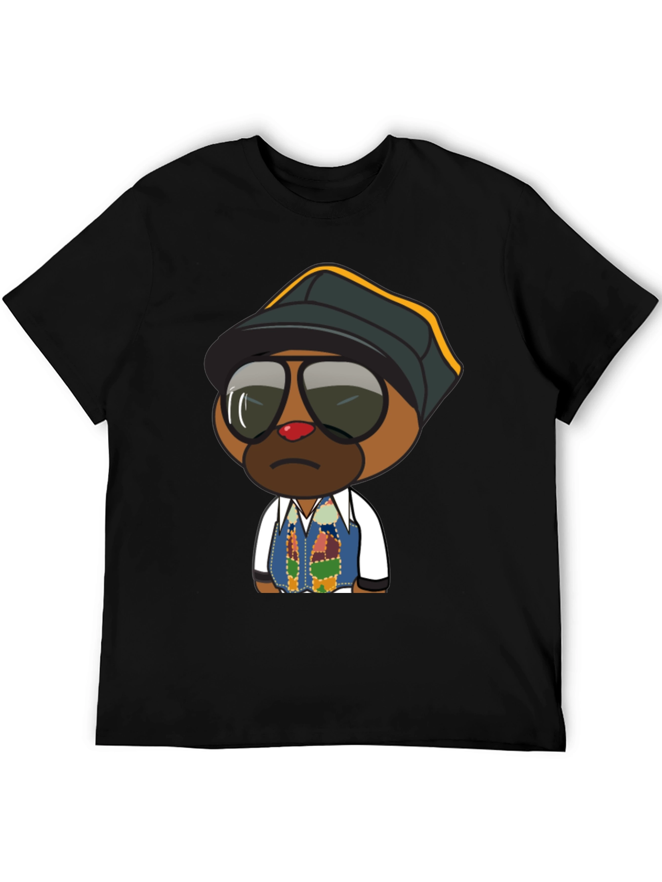 Cool Cartoon Bear Graphic Tee - Black