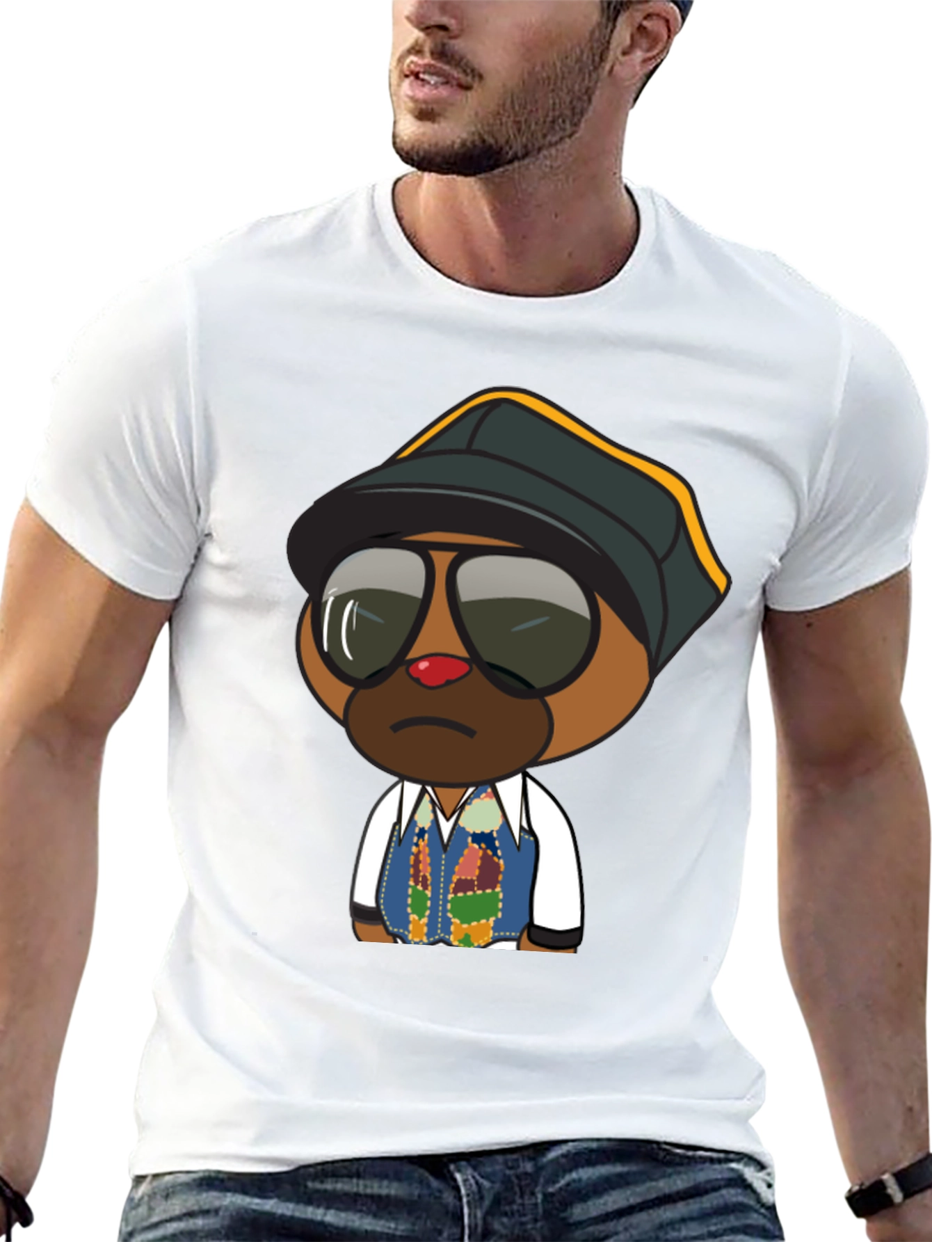 Cool Cartoon Bear Graphic Tee - Black