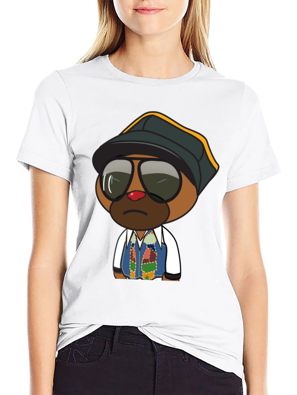 Cool Cartoon Bear Graphic Tee - Black