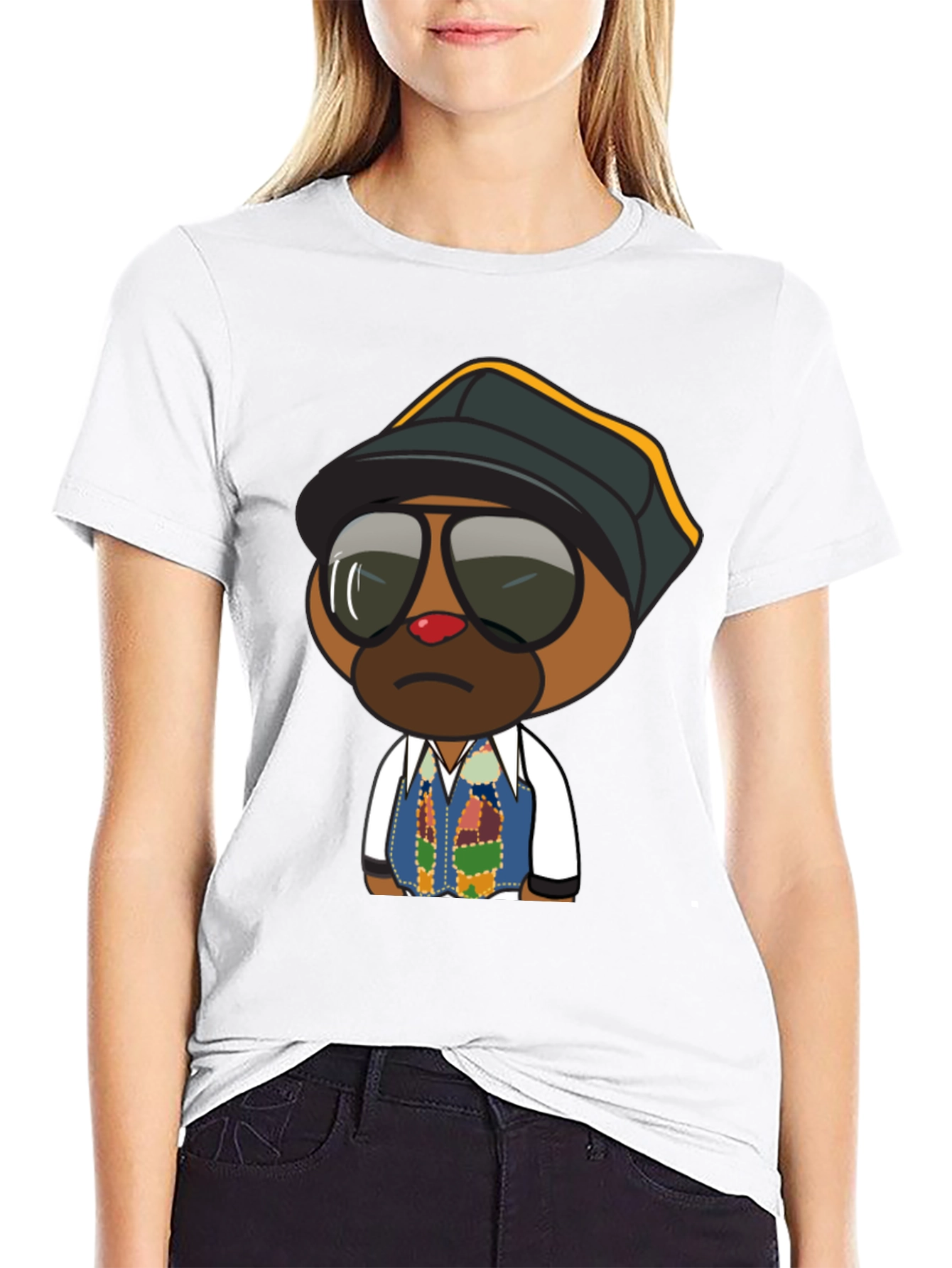 Cool Cartoon Bear Graphic Tee - Black