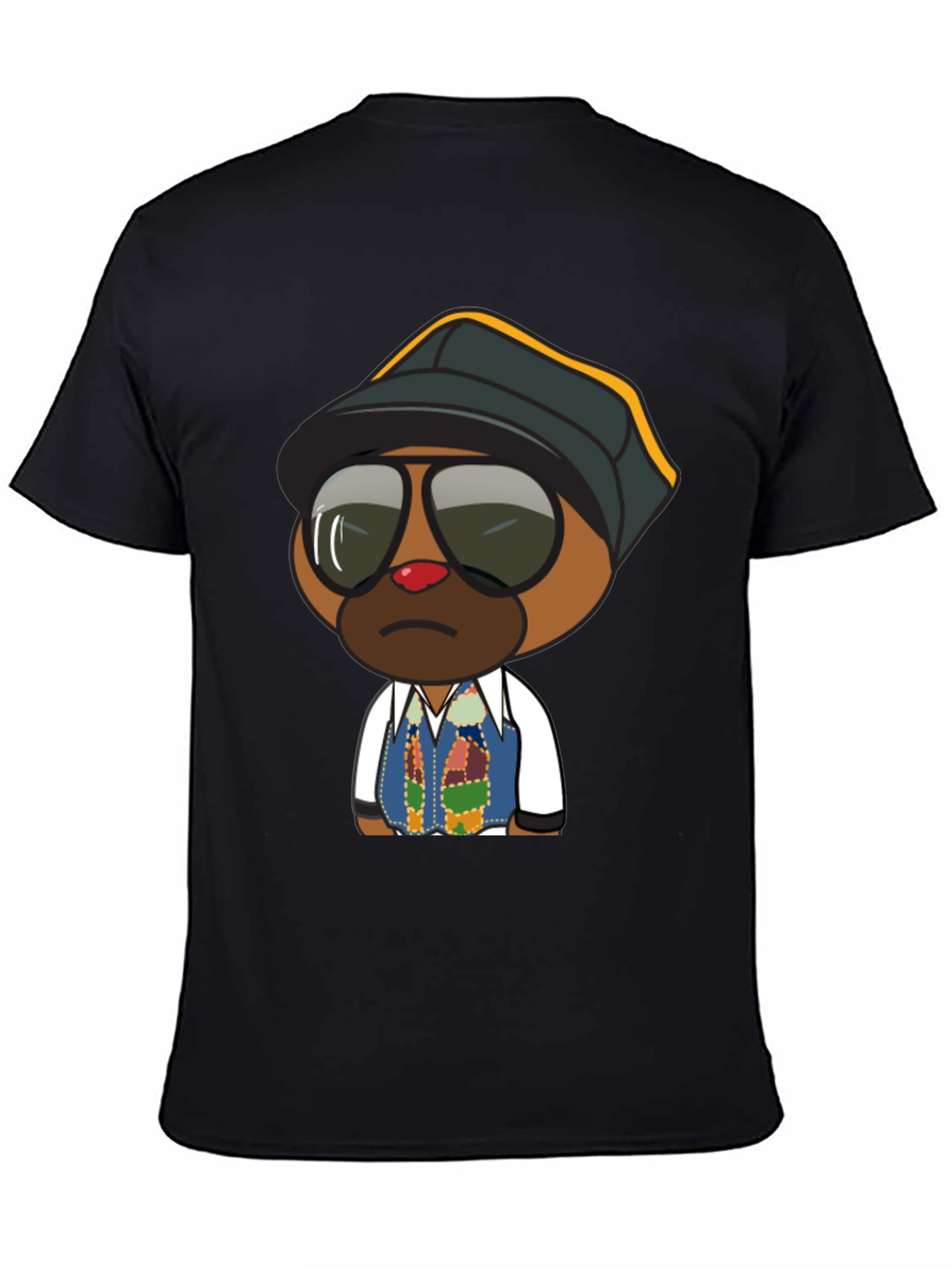 Cool Cartoon Bear Graphic Tee - Black