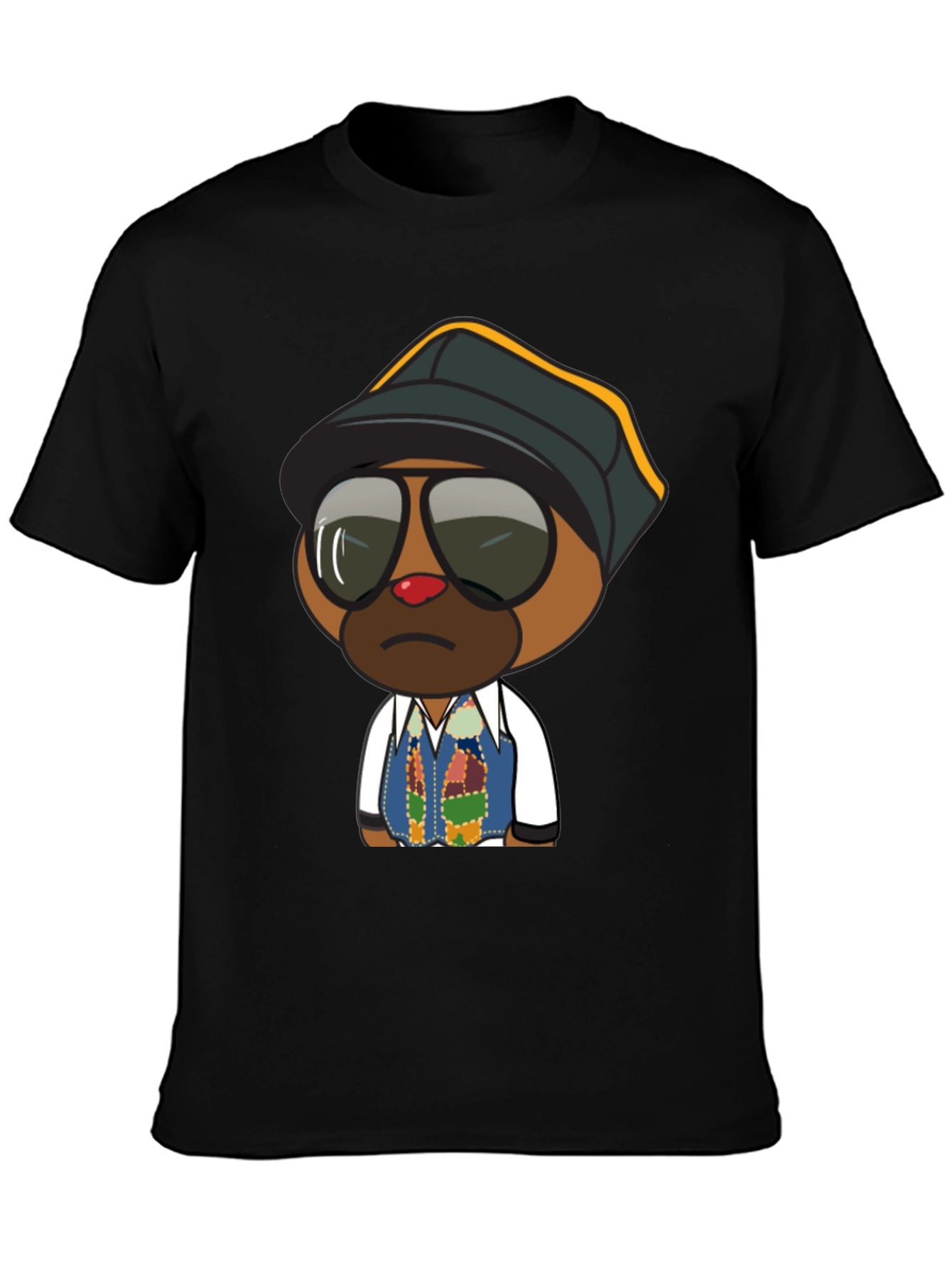 Cool Cartoon Bear Graphic Tee - Black