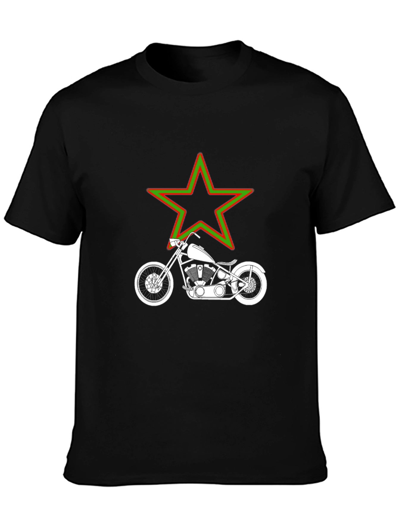 Motorcycle & Star Graphic T-Shirt - Black