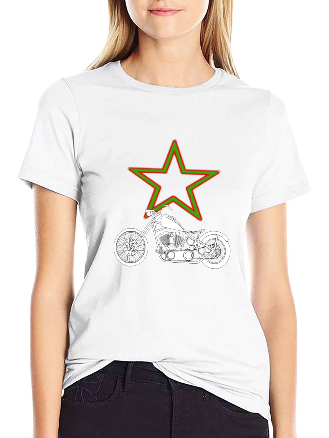 Motorcycle & Star Graphic T-Shirt - Black