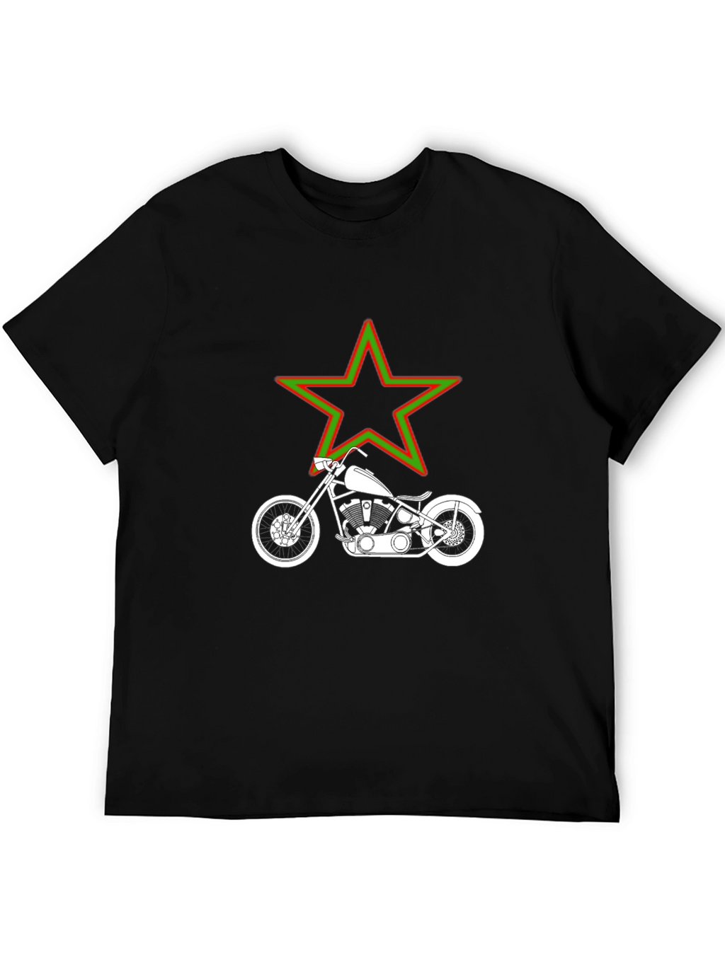 Motorcycle & Star Graphic T-Shirt - Black