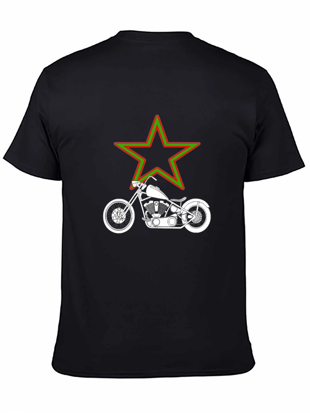Motorcycle & Star Graphic T-Shirt - Black