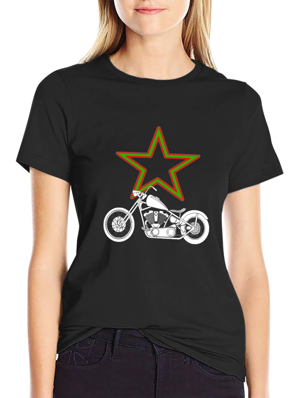Motorcycle & Star Graphic T-Shirt - Black