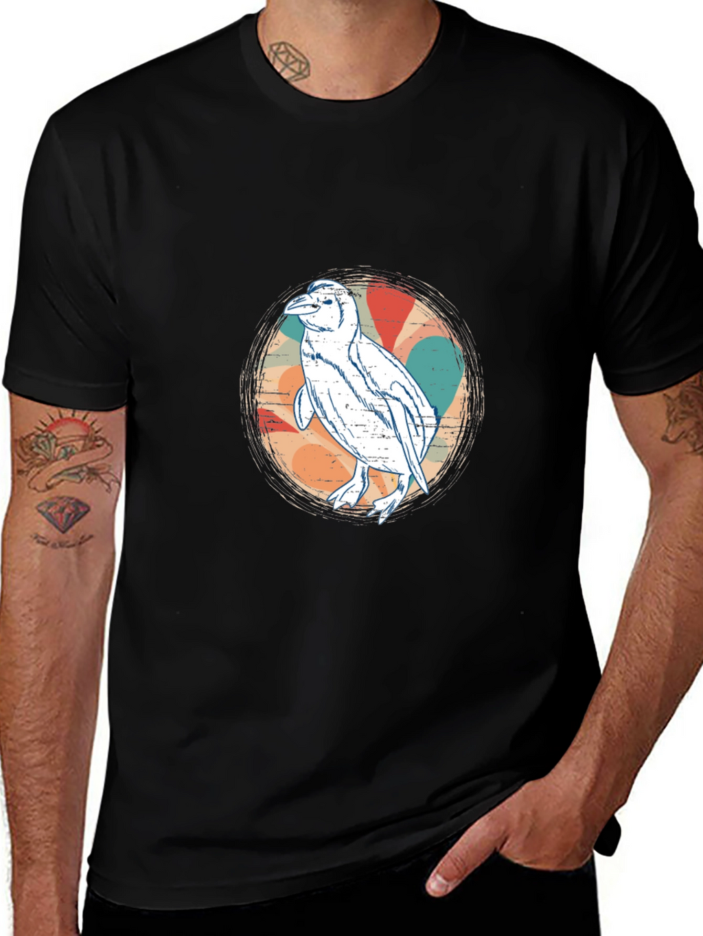 Retro Penguin Graphic Tee - Black