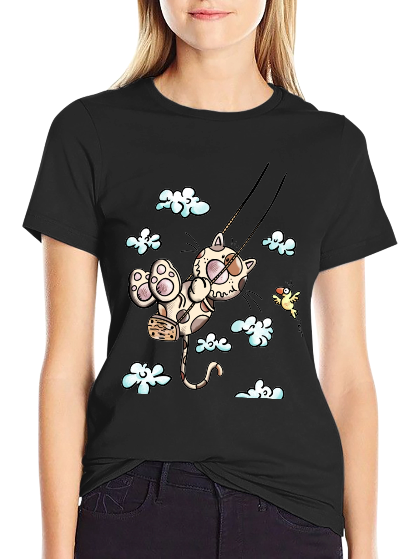 Cat Swing Cartoon T-Shirt