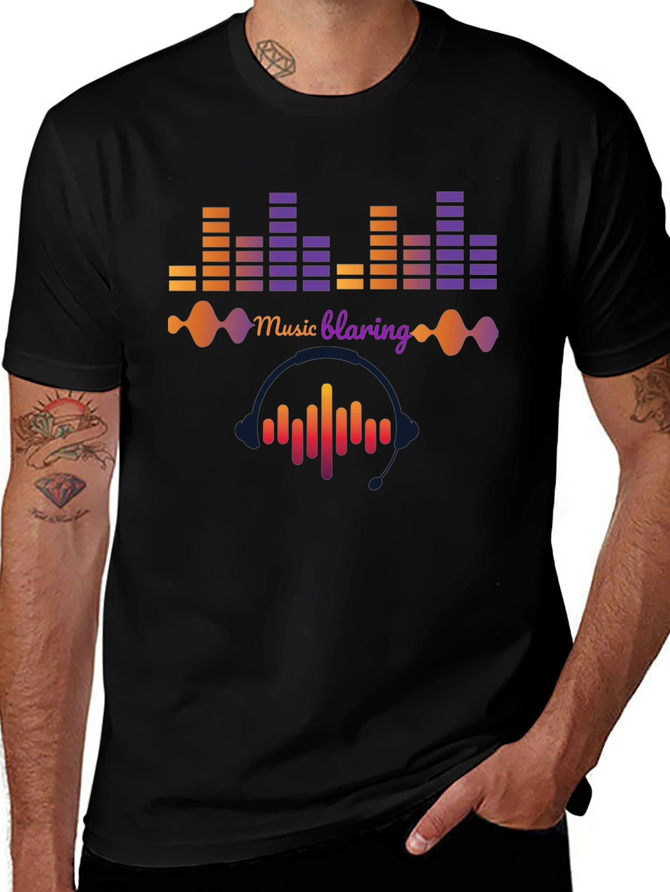 Music Blaring Graphic Tee - Sound Wave Design