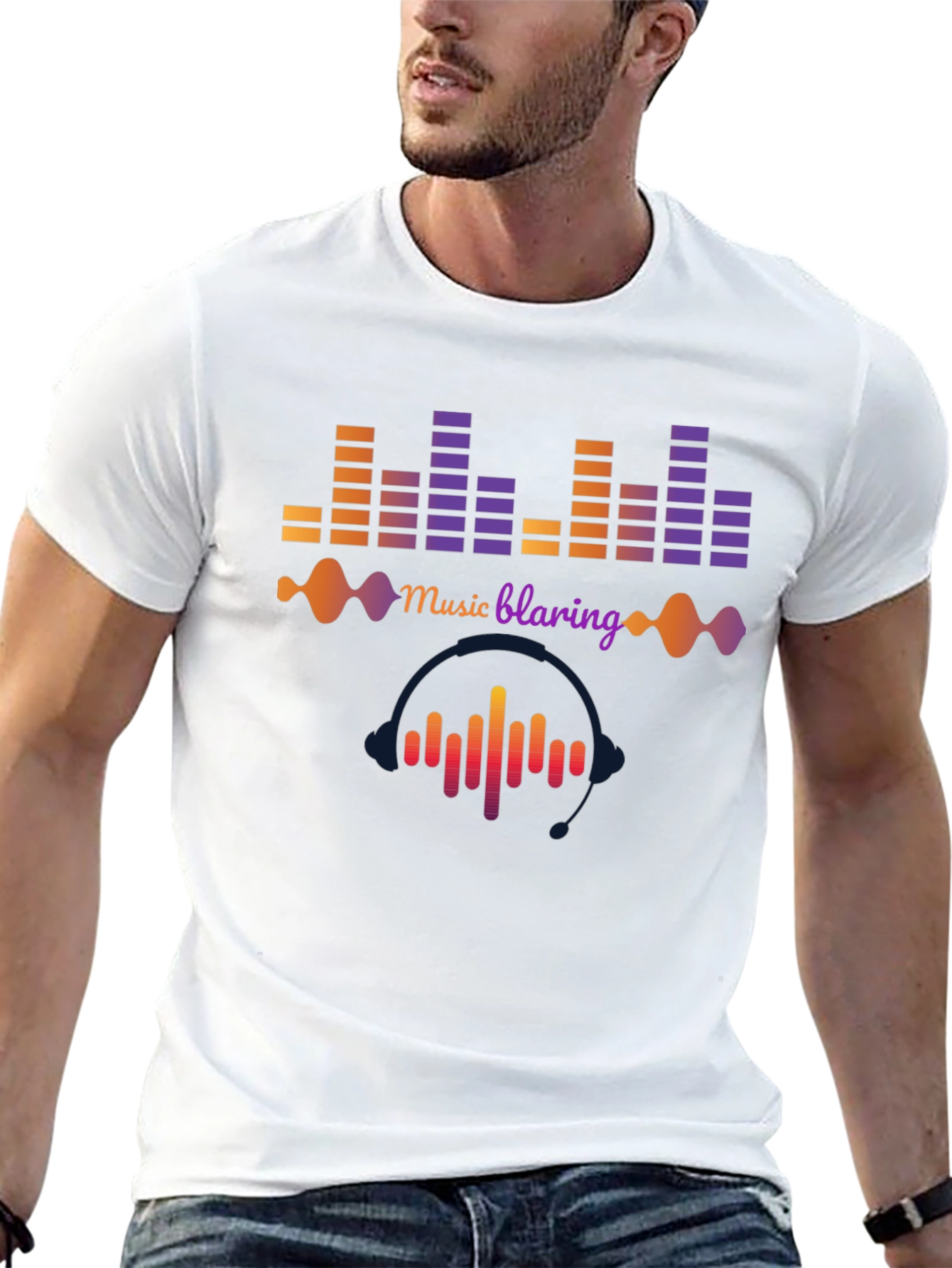 Music Blaring Graphic Tee - Sound Wave Design