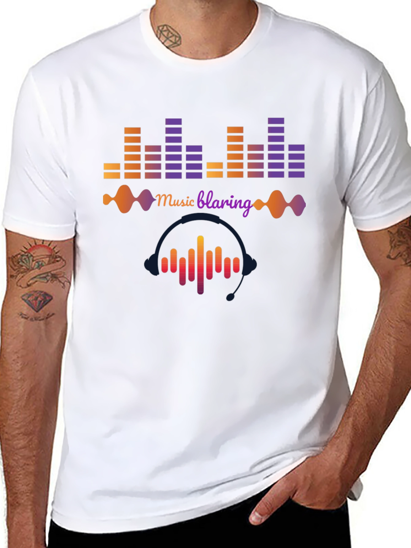 Music Blaring Graphic Tee - Sound Wave Design