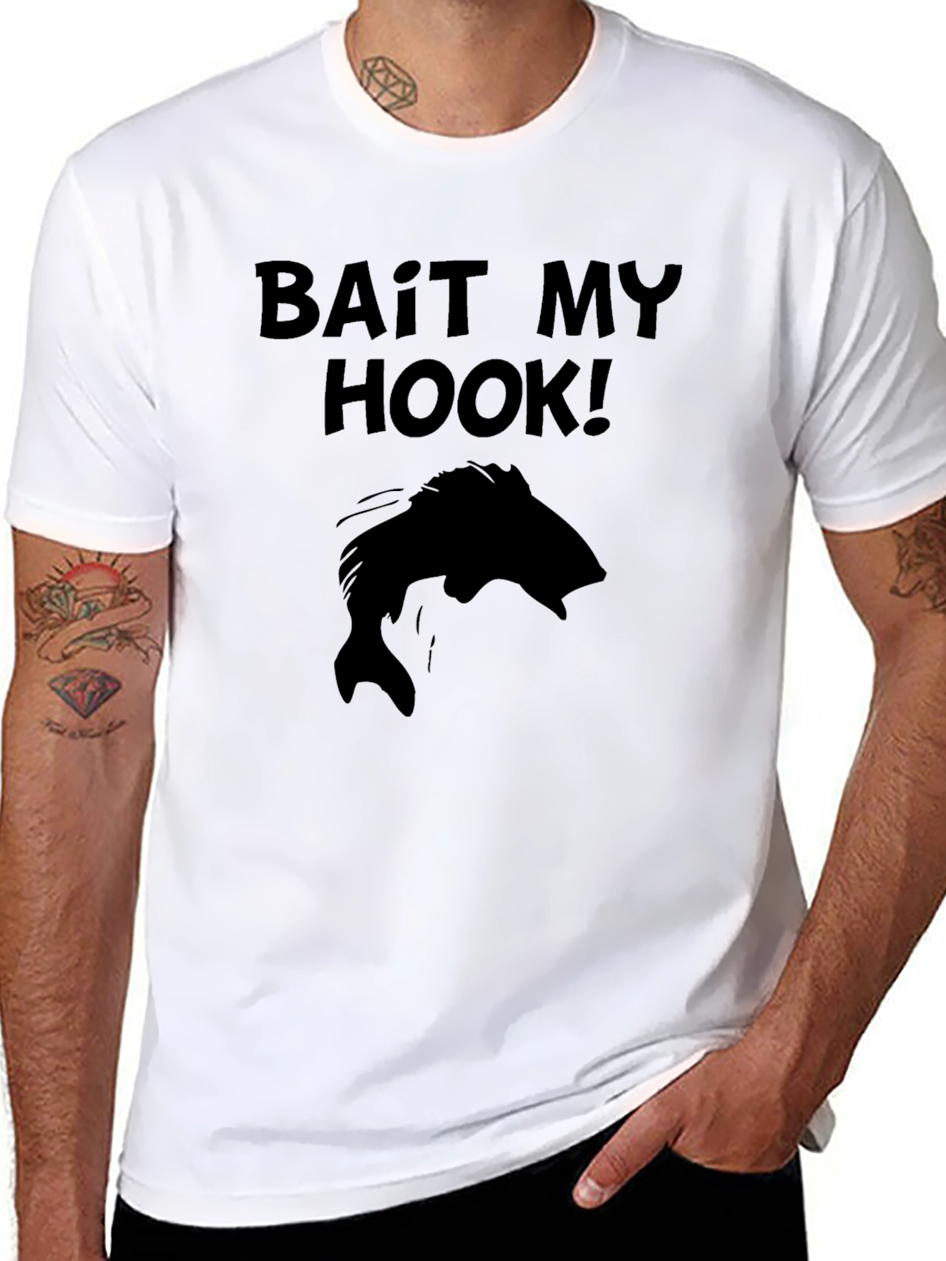 Bait My Hook! Black Graphic T-Shirt