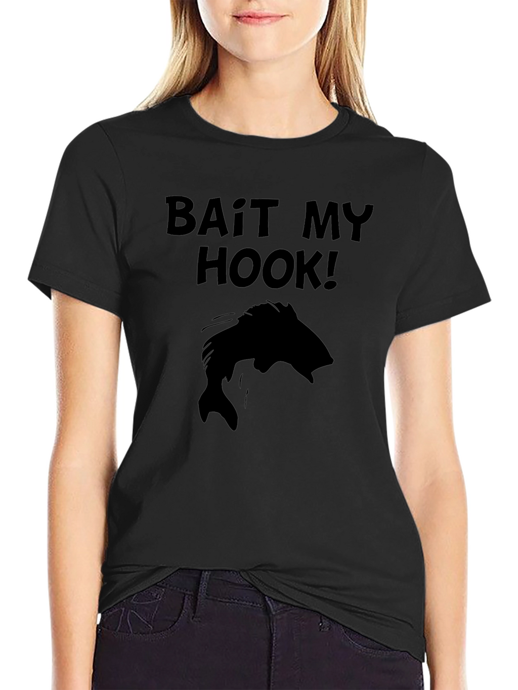 Bait My Hook! Black Graphic T-Shirt