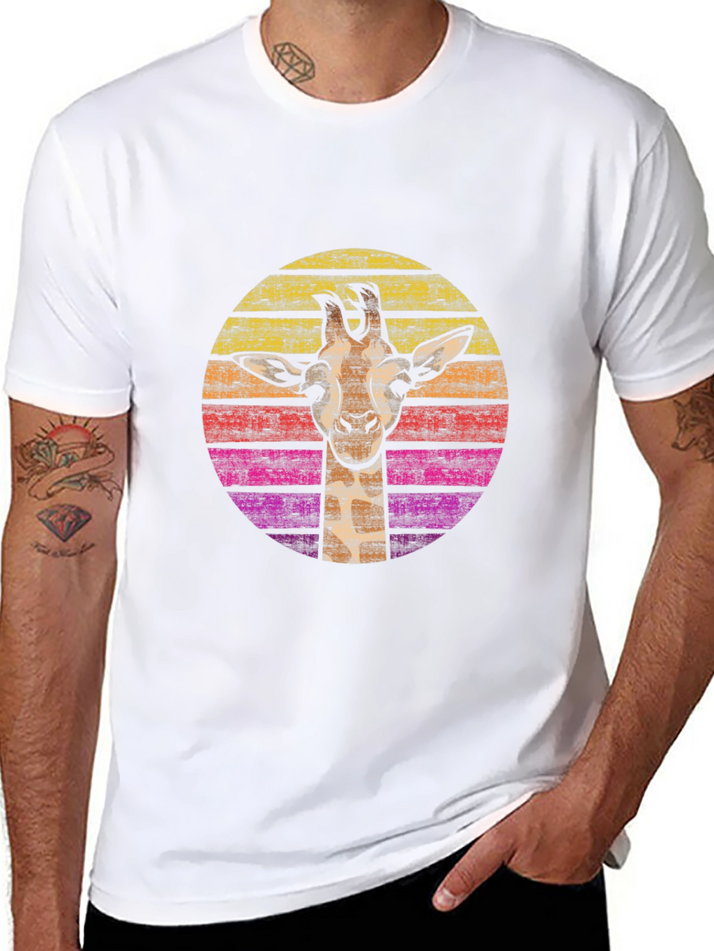 Retro Giraffe Graphic Tee - Black Cotton Comfort