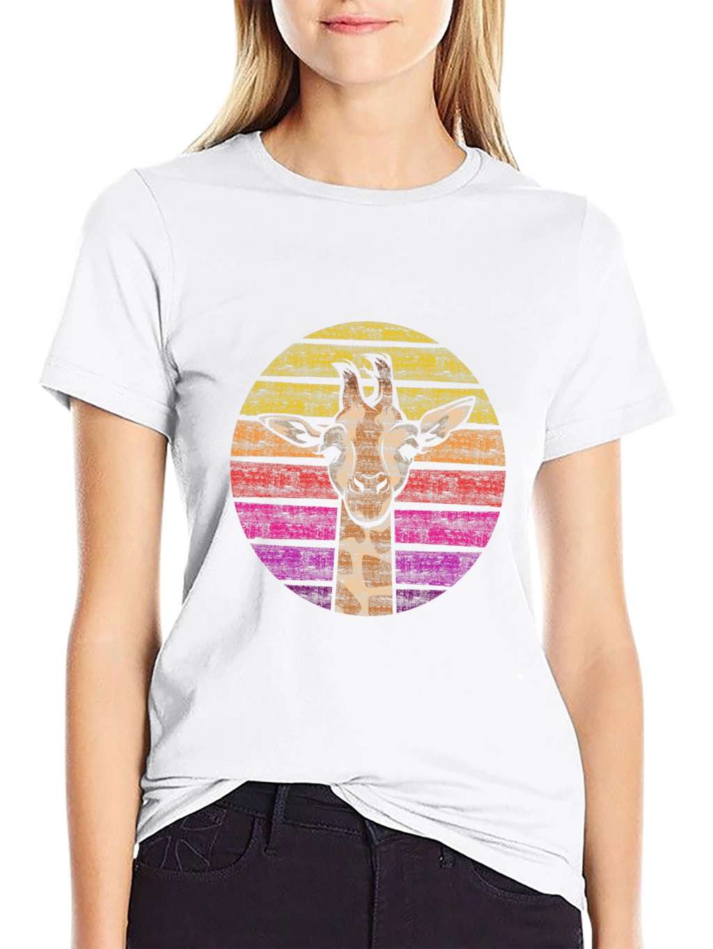 Retro Giraffe Graphic Tee - Black Cotton Comfort