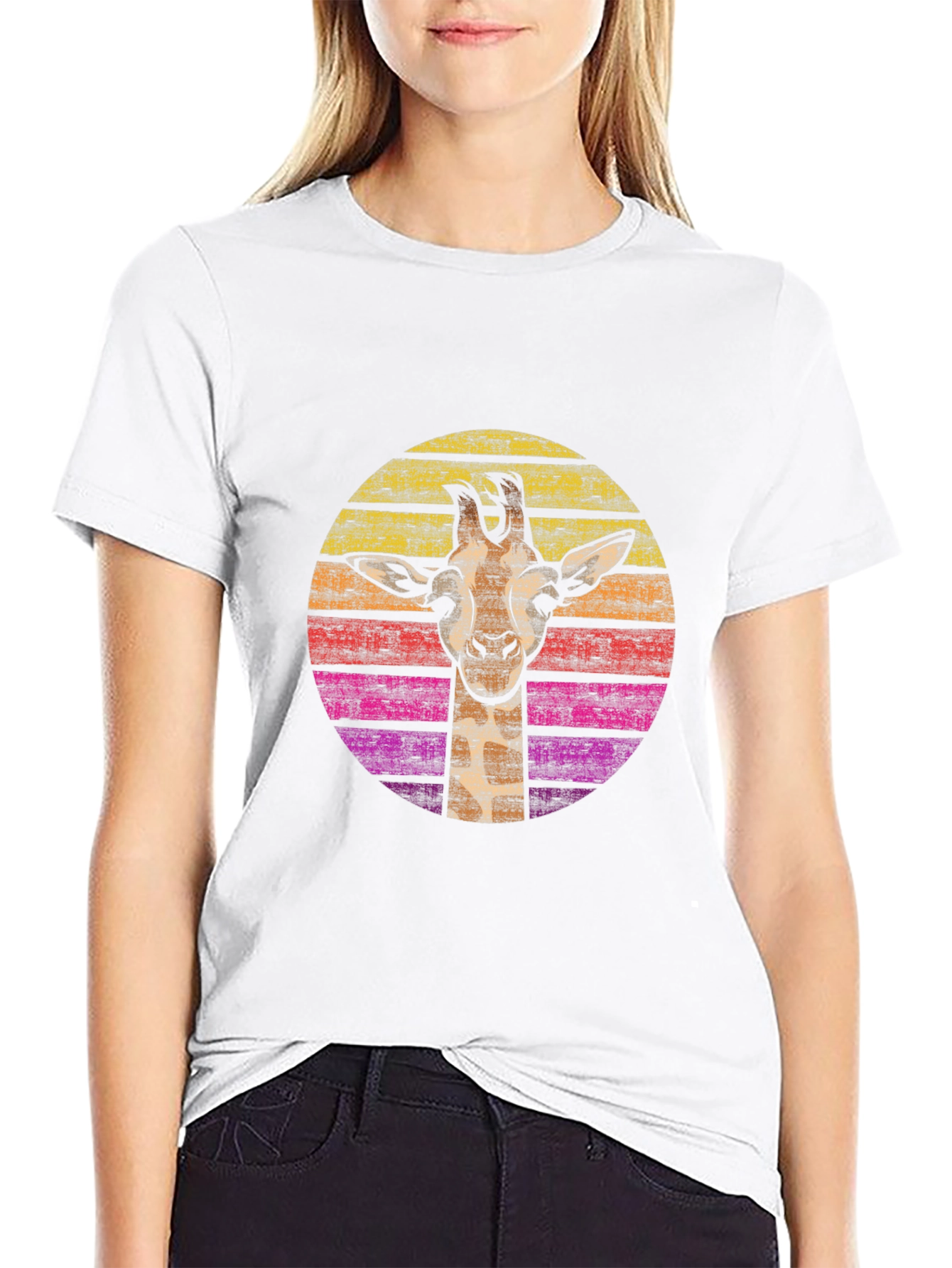 Retro Giraffe Graphic Tee - Black Cotton Comfort