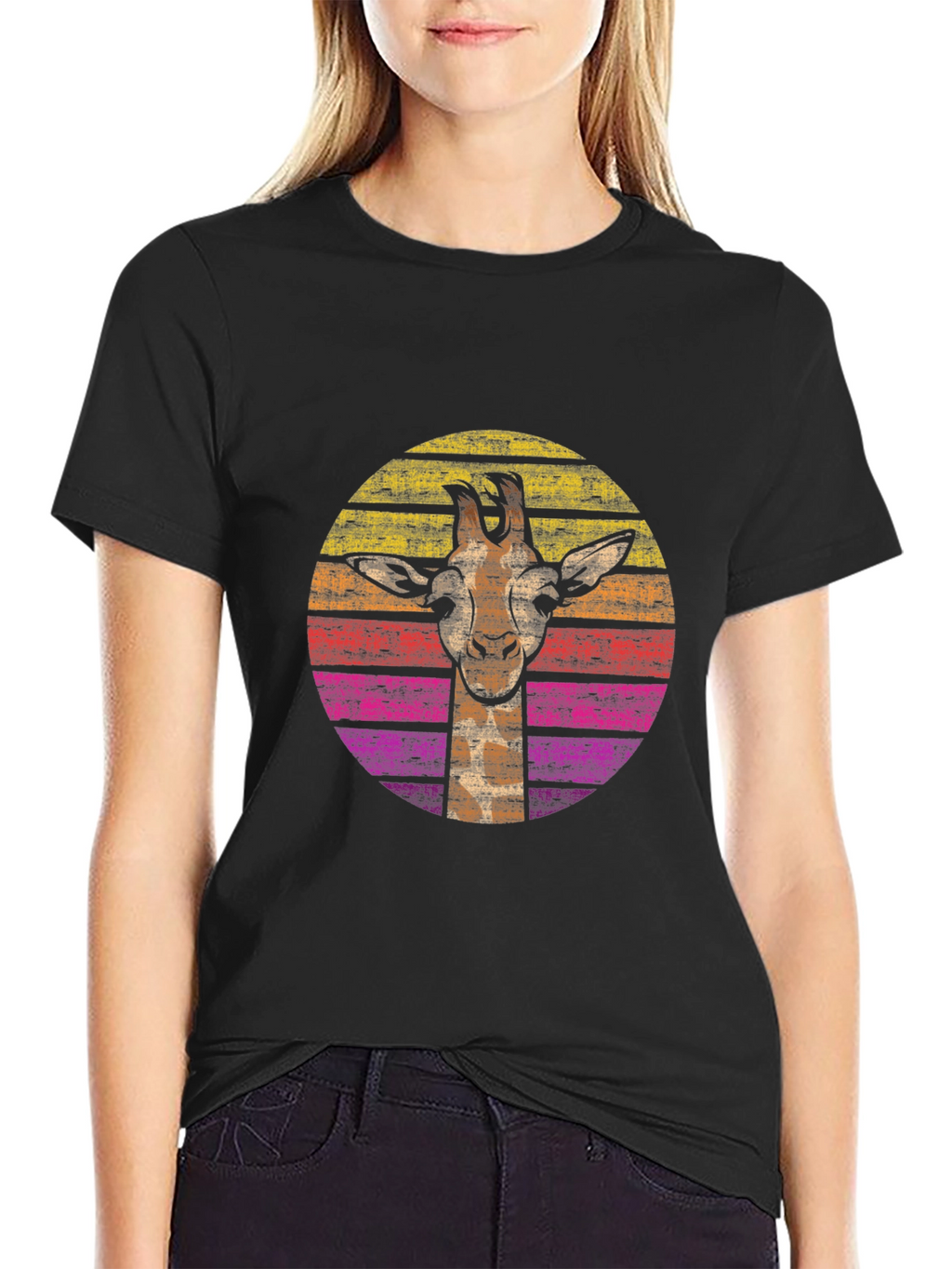 Retro Giraffe Graphic Tee - Black Cotton Comfort