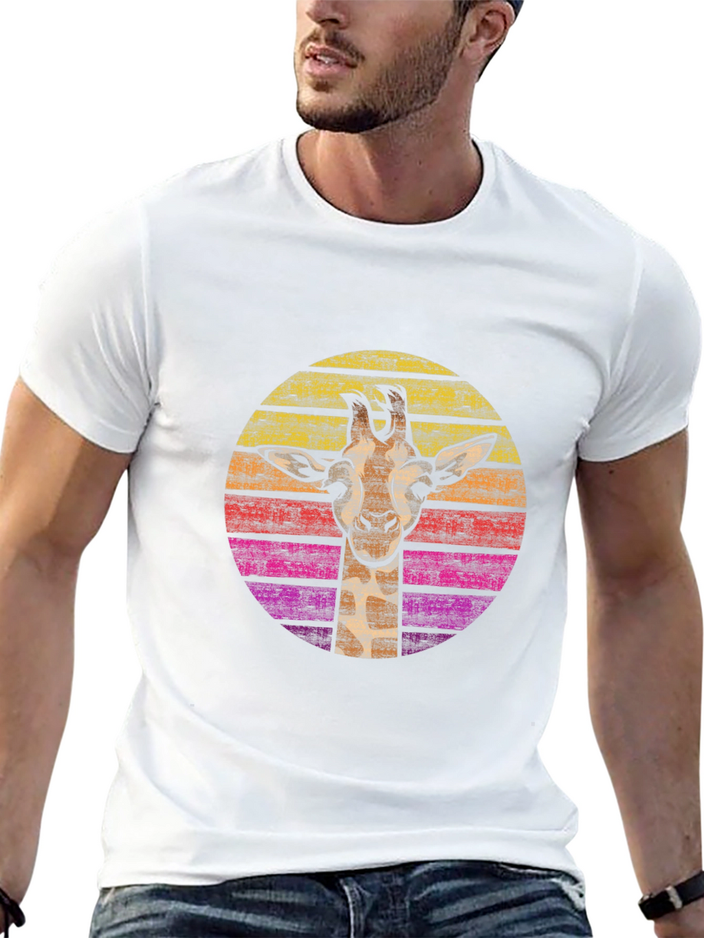 Retro Giraffe Graphic Tee - Black Cotton Comfort