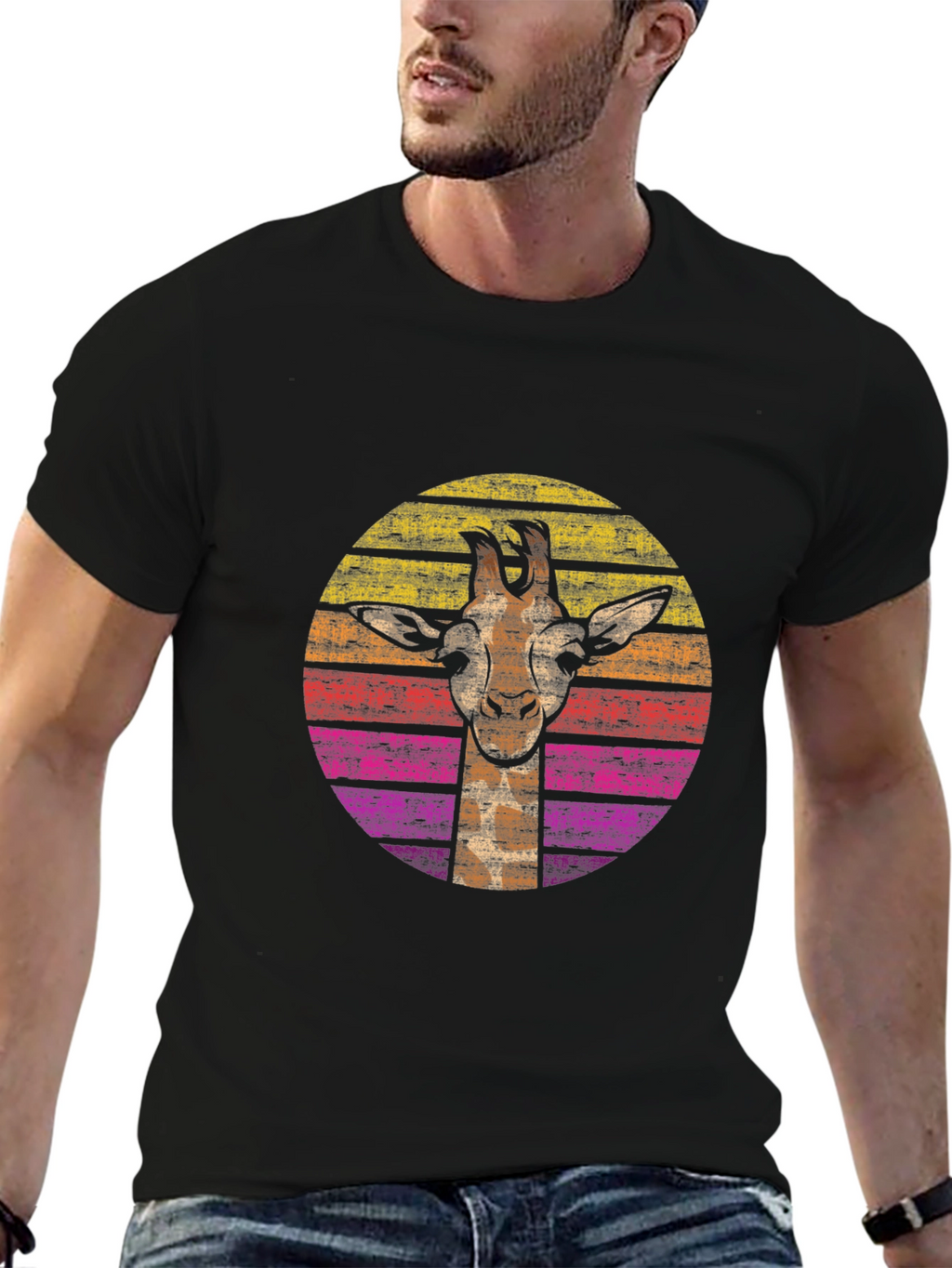 Retro Giraffe Graphic Tee - Black Cotton Comfort