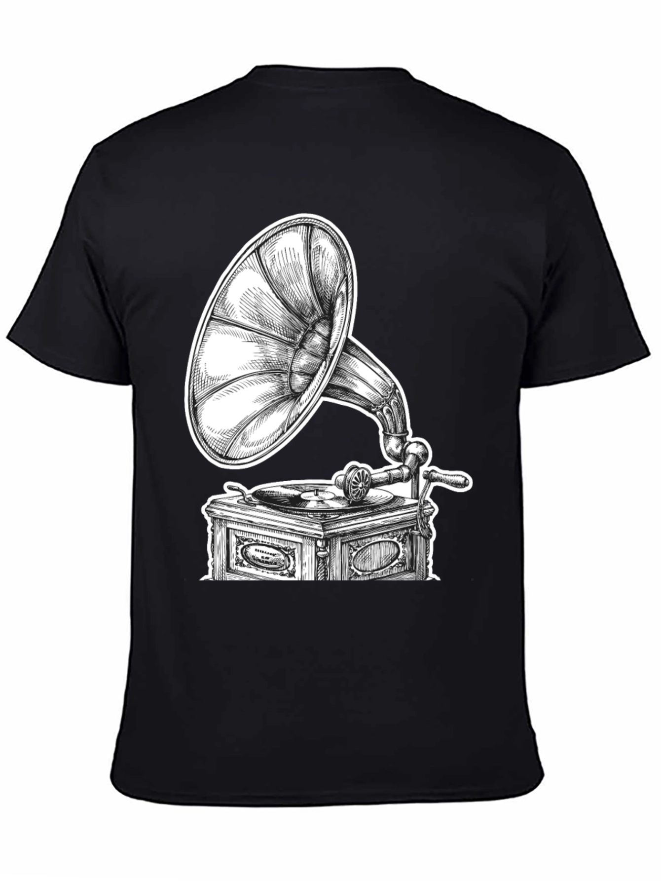 Vintage Gramophone Graphic Tee - Black