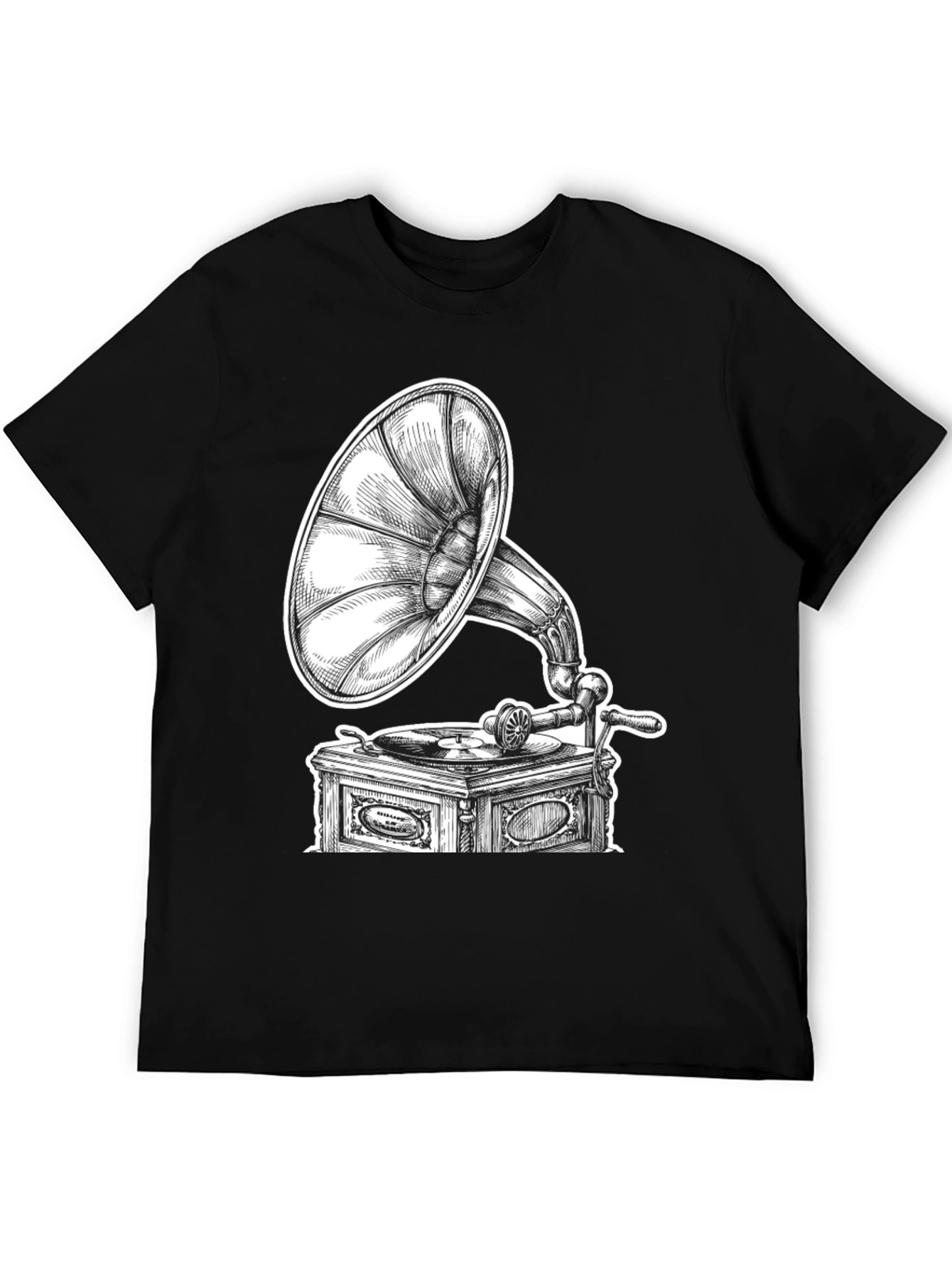 Vintage Gramophone Graphic Tee - Black