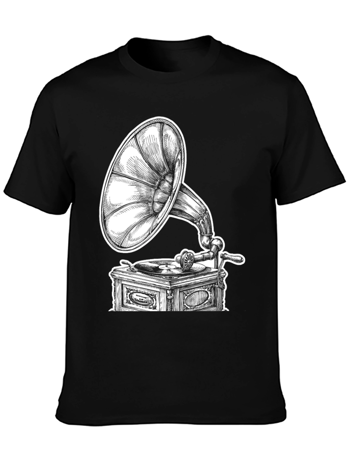 Vintage Gramophone Graphic Tee - Black