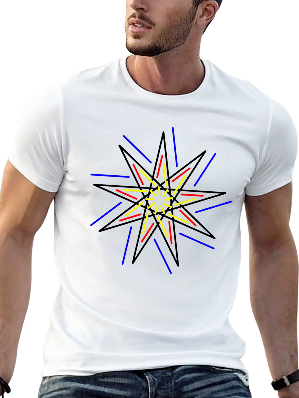 Geometric Starburst Graphic Print Black T-Shirt