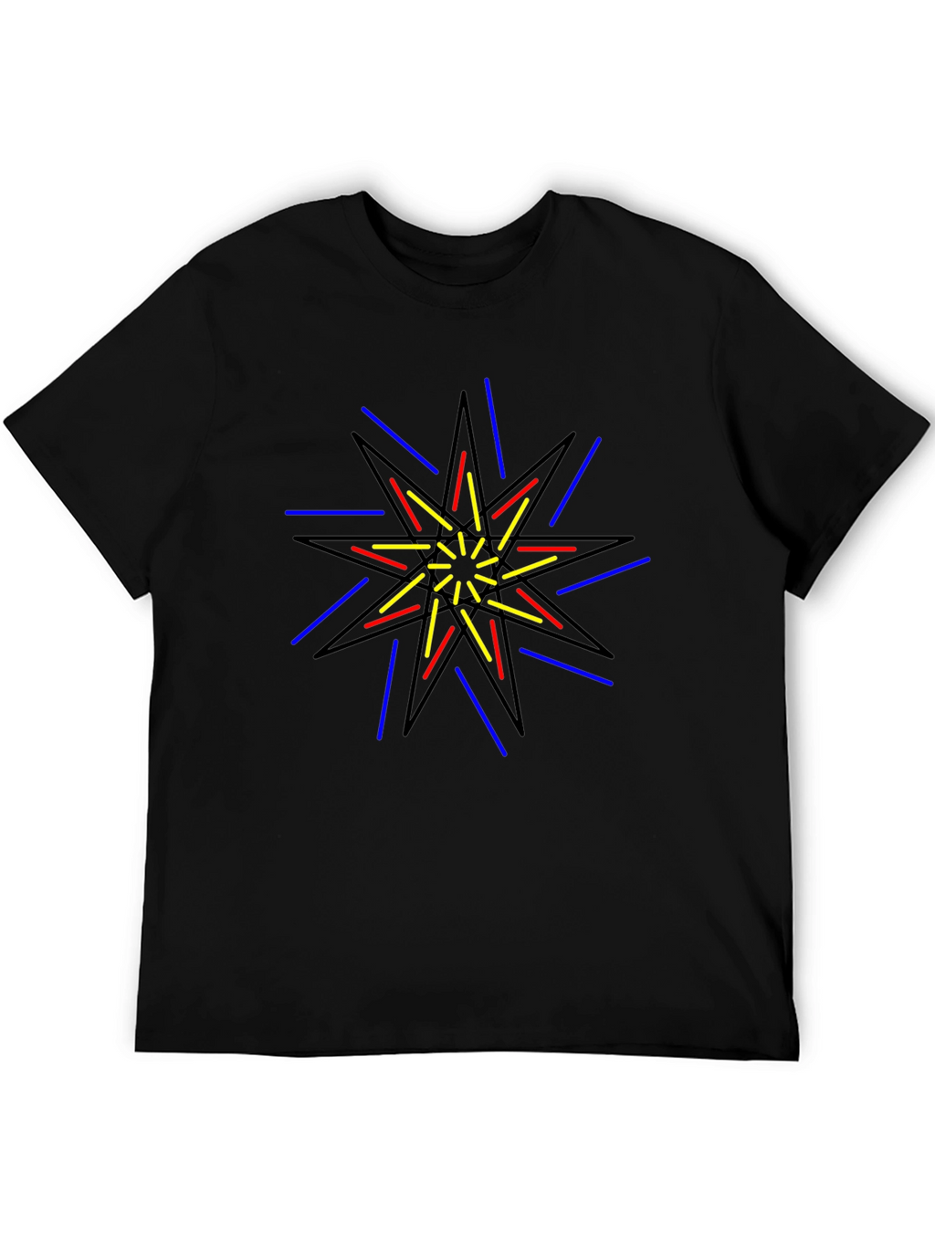 Geometric Starburst Graphic Print Black T-Shirt