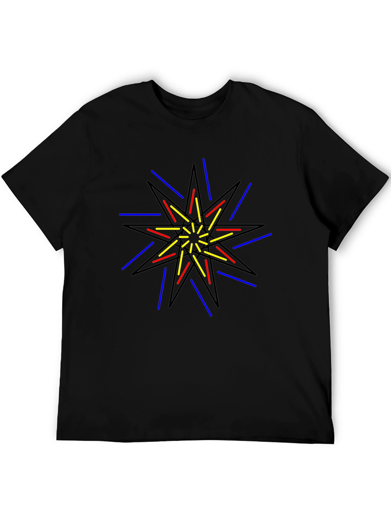 Geometric Starburst Graphic Print Black T-Shirt