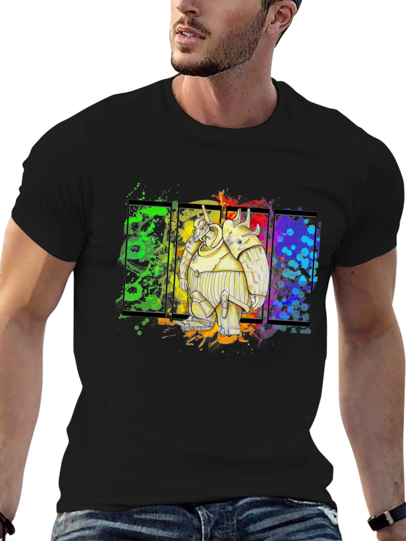 Robot Graphic Tee - Bold Black Cotton Shirt