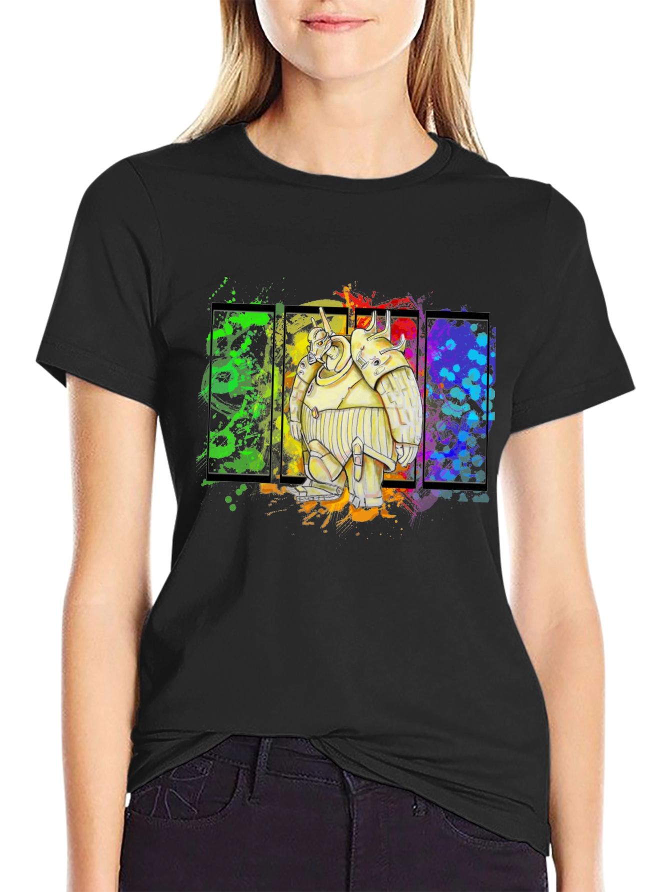 Robot Graphic Tee - Bold Black Cotton Shirt