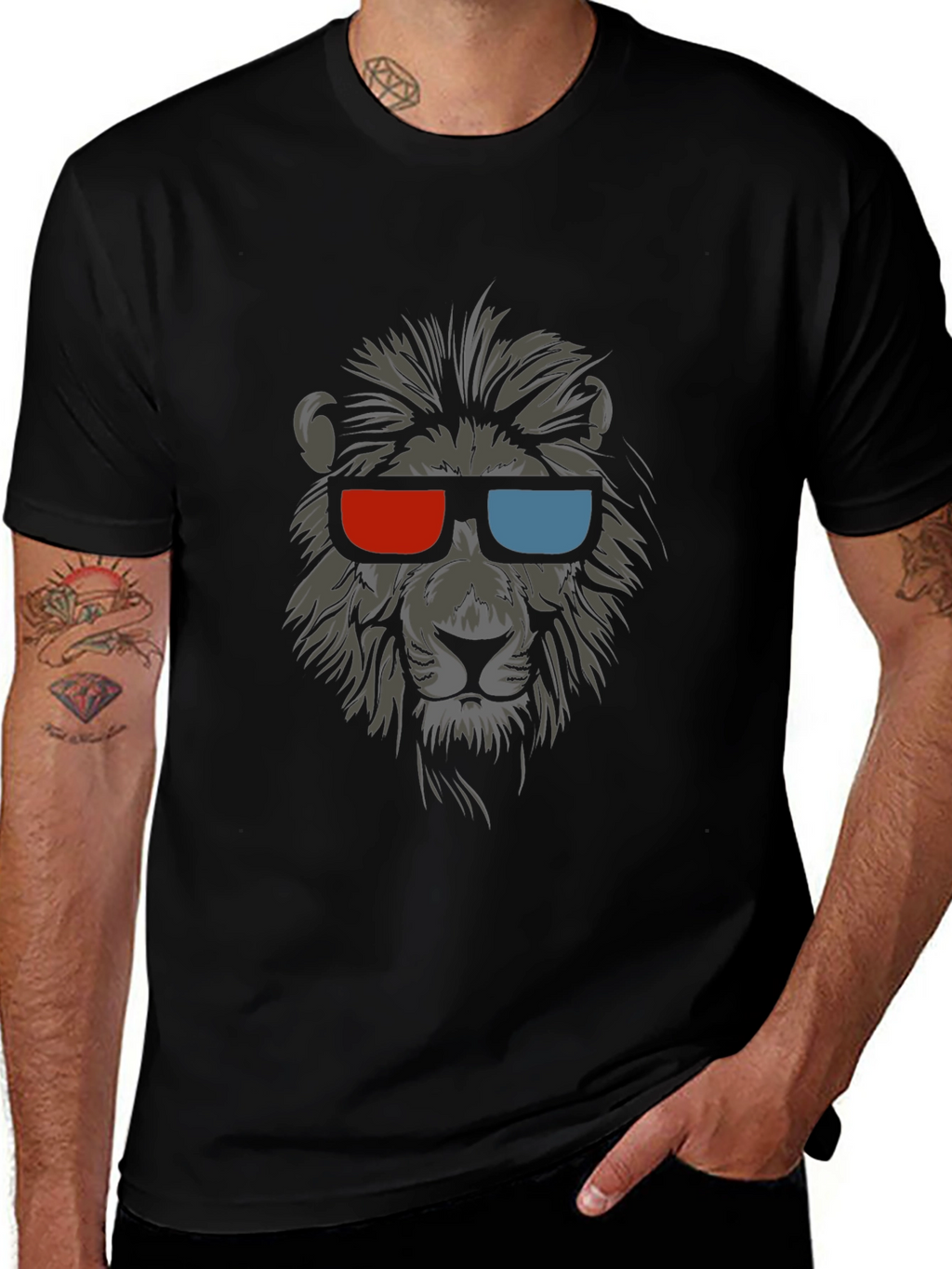 Cool Lion 3D Glasses Graphic T-Shirt