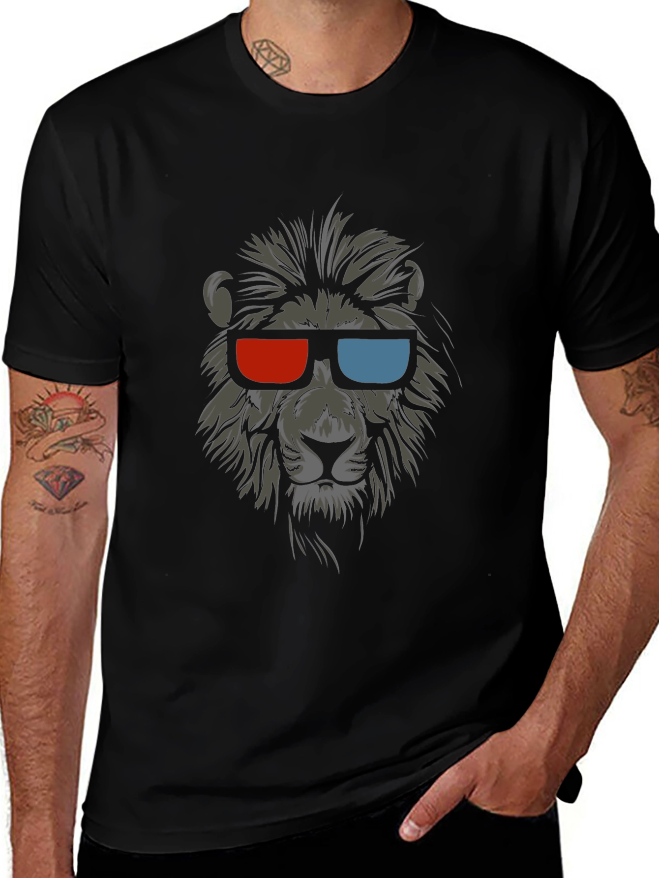 Cool Lion 3D Glasses Graphic T-Shirt