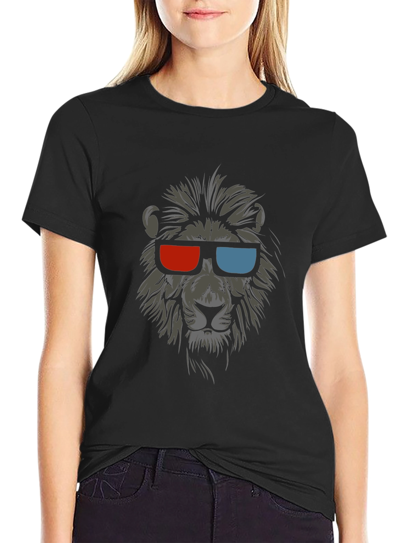 Cool Lion 3D Glasses Graphic T-Shirt
