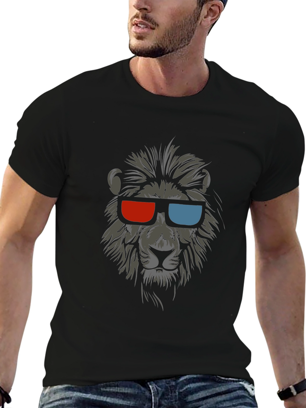 Cool Lion 3D Glasses Graphic T-Shirt