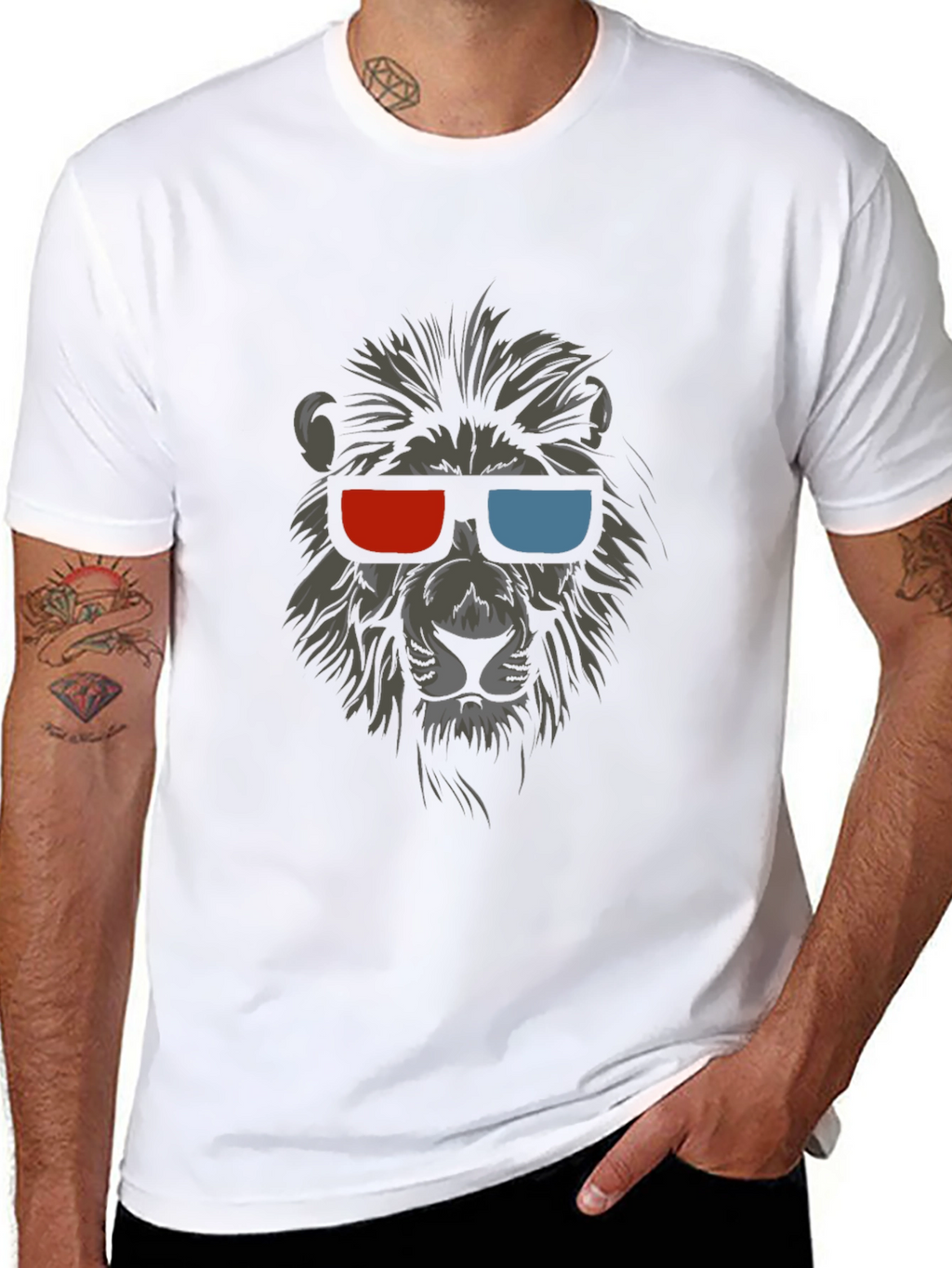 Cool Lion 3D Glasses Graphic T-Shirt