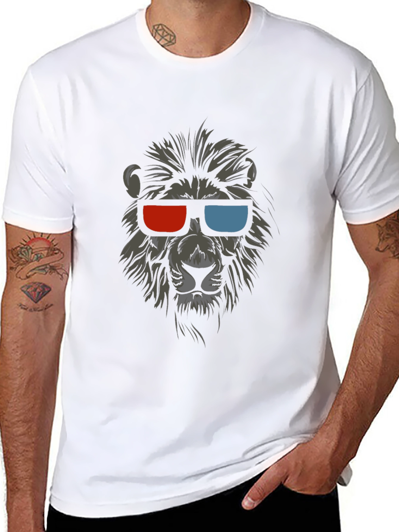 Cool Lion 3D Glasses Graphic T-Shirt