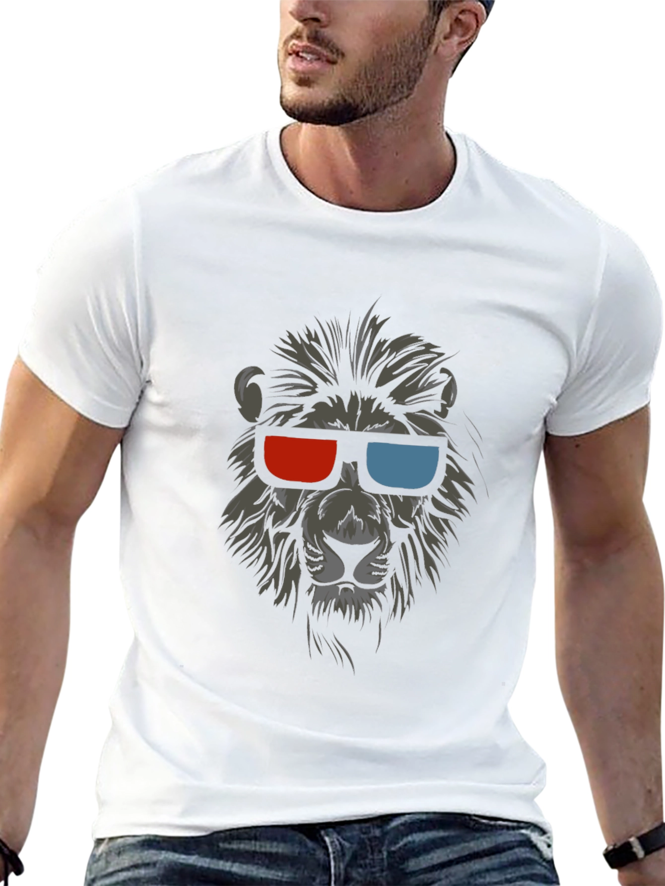 Cool Lion 3D Glasses Graphic T-Shirt