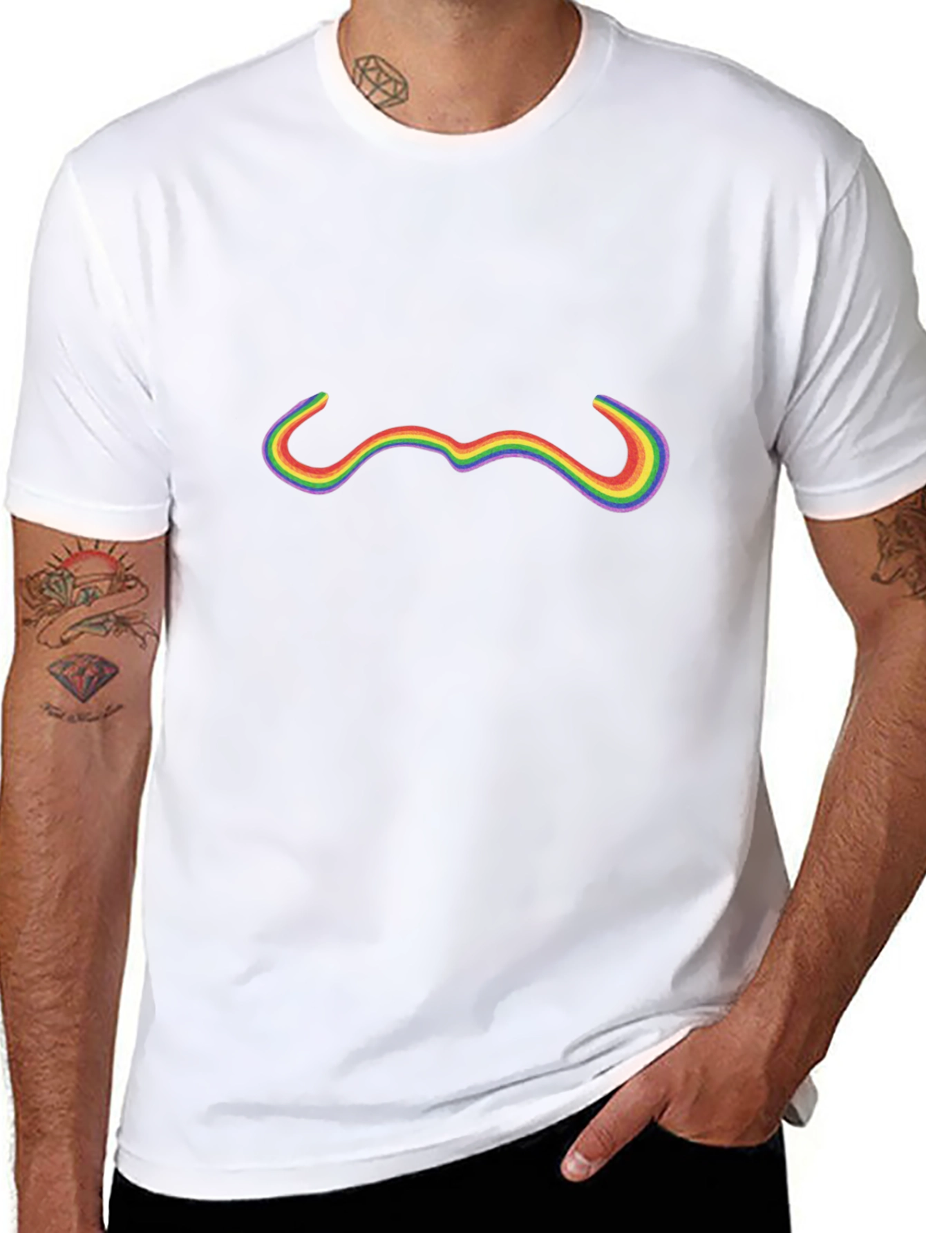 Rainbow Moustache Graphic Tee - Stylish Comfort