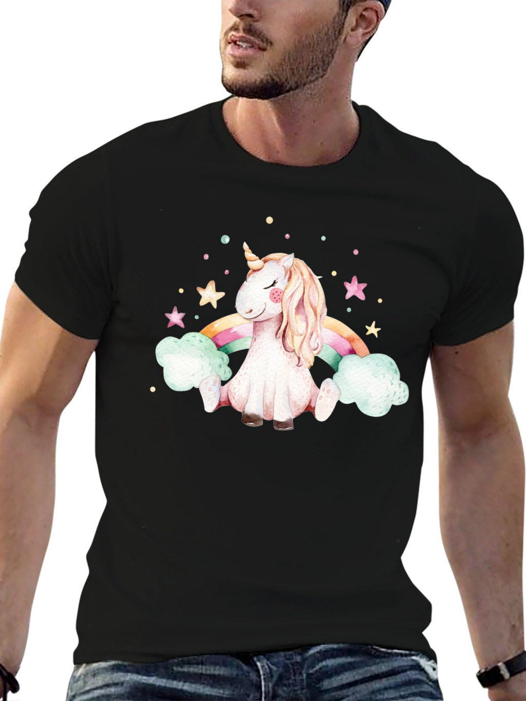 Unicorn Rainbow Black T-Shirt